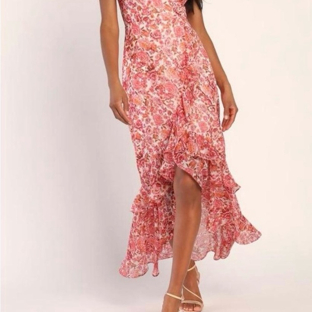 Lulu’s Always Enchanting Pink Floral Ruffled High-low Dress